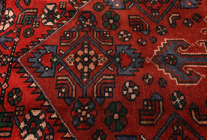 Vintage Hand-Knotted Wool Oriental Rug Red Tribal