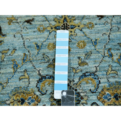 2'8"X24'1" Blue Wool Shah Abbas Floral Design Hand Knotted Xl Runner Rug