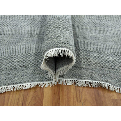 8'X10' Ash Gray Wool And Silk Hand Knotted Grass Design Oriental Rug