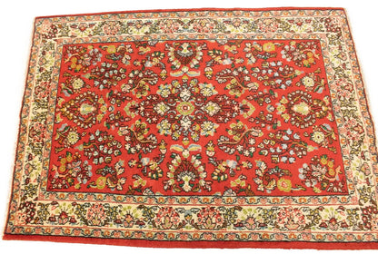 Hand-Knotted Vintage Red Floral 3'4X4'9 ft