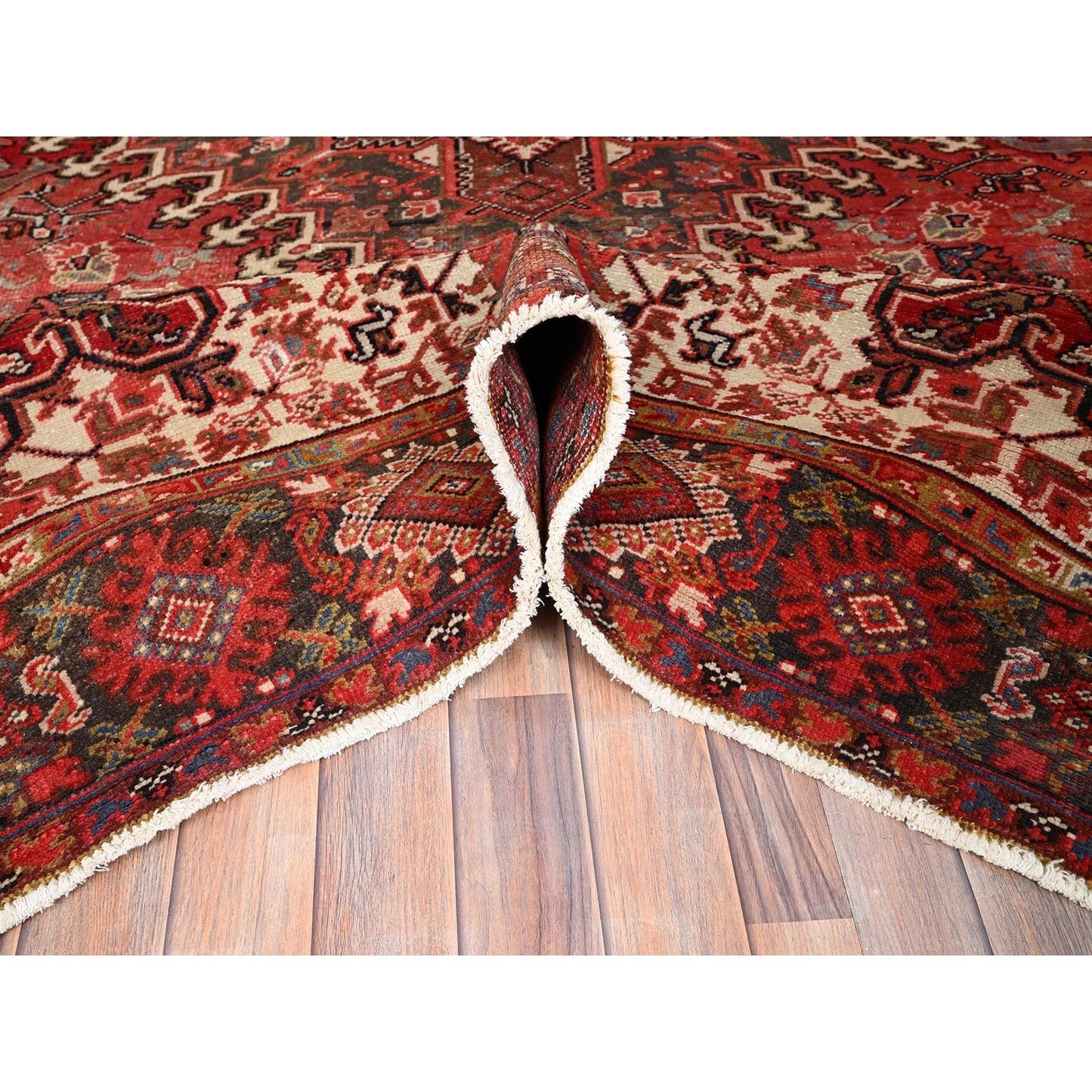 7'10"X11'10" Bills Red Heris Zoroastrian Hand Knotted Wool Oriental Rug