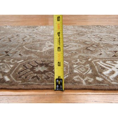 2'10"X9'2" Brown Washed Out Rug Afghan Balooch Hand Knotted Wool Runner