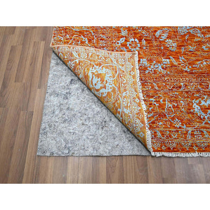 8'X10'4" Orange Zoroastrian Influence Design Wool & Silk Hand Knotted Rug