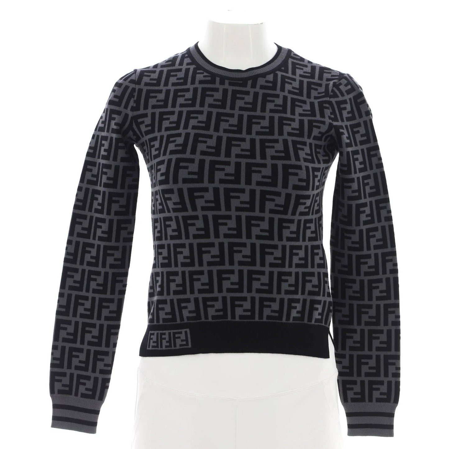 Fendi Women'S Long Sleeve Crewneck Sweater Zucca Viscose Blend