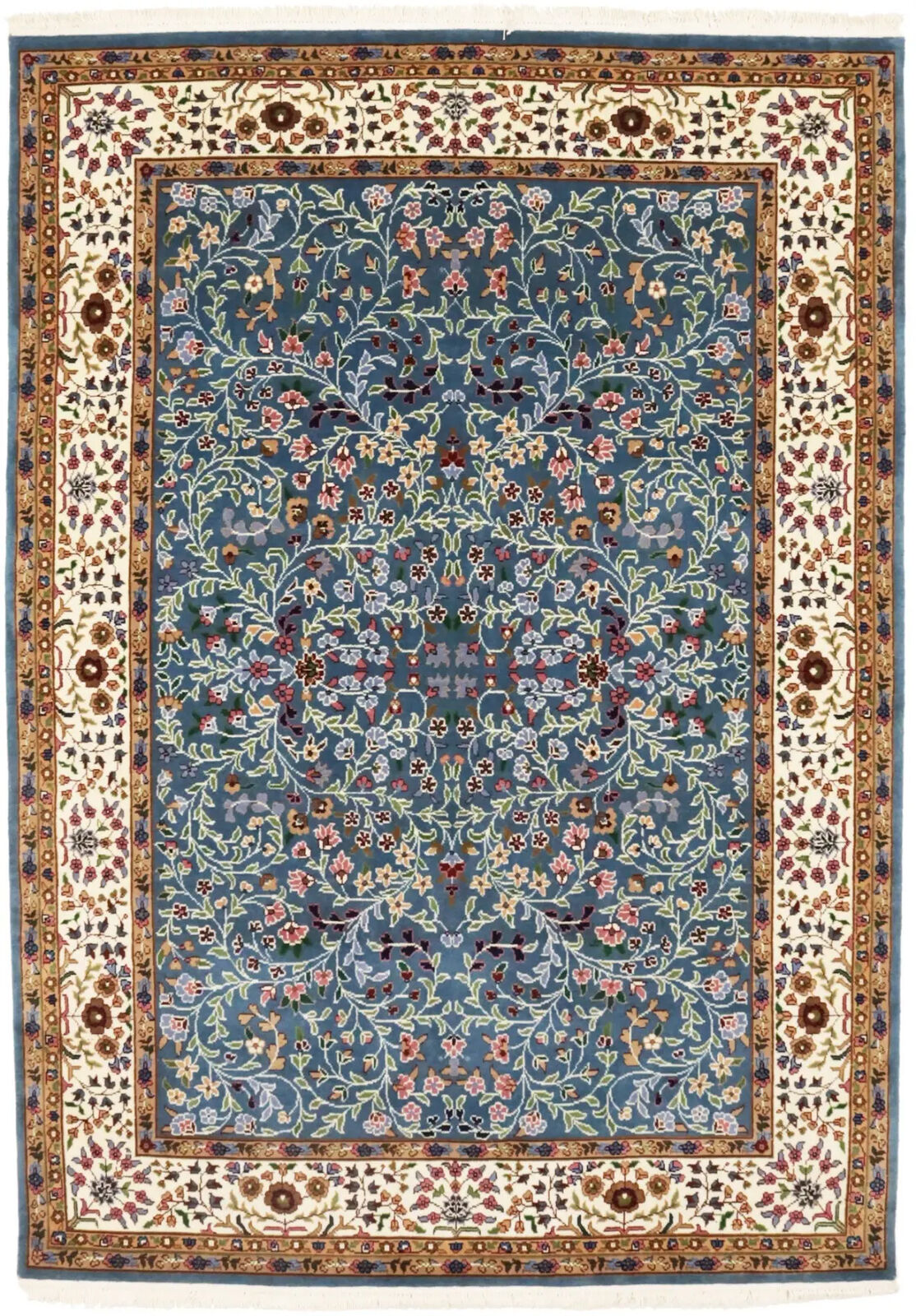 6X8 ft Hand-Knotted Teal Blue Kirman Oriental Rug