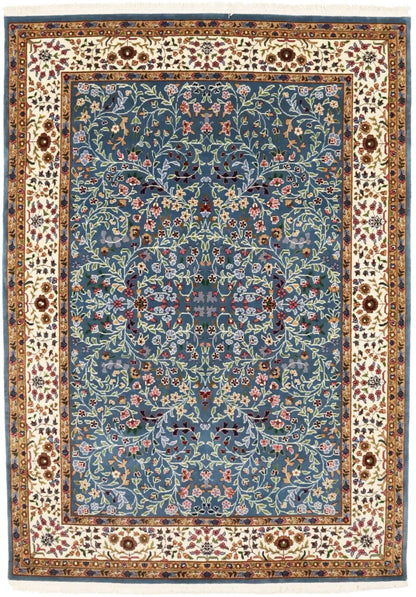 6X8 ft Hand-Knotted Teal Blue Kirman Oriental Rug