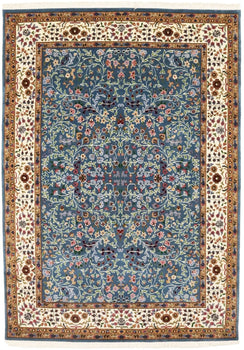6X8 ft Hand-Knotted Teal Blue Kirman Oriental Rug