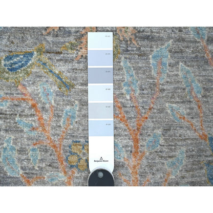2'7"X7'9" Gray Hand Knotted Peshawar Birds Of Paradise Wool Runner Rug