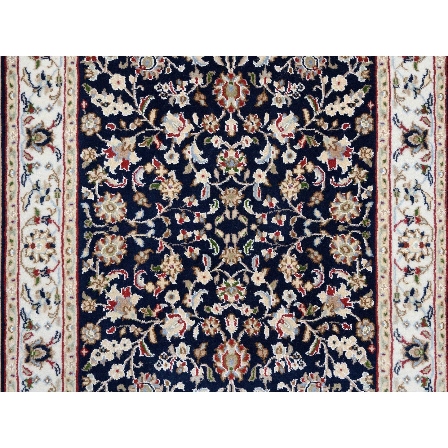 2'9"X14' Midnight Blue Nain Flower Design Wool Hand Knotted Runner Rug