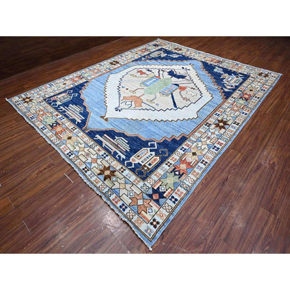 9'1"X11'4" Tufts Blue Anatolian Village Inspired Wool Hand Knotted Rug