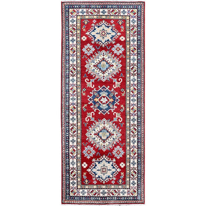 2'6"X6'3" Red Kazak With Medallions Design All Wool Hand Knotted Runner Rug