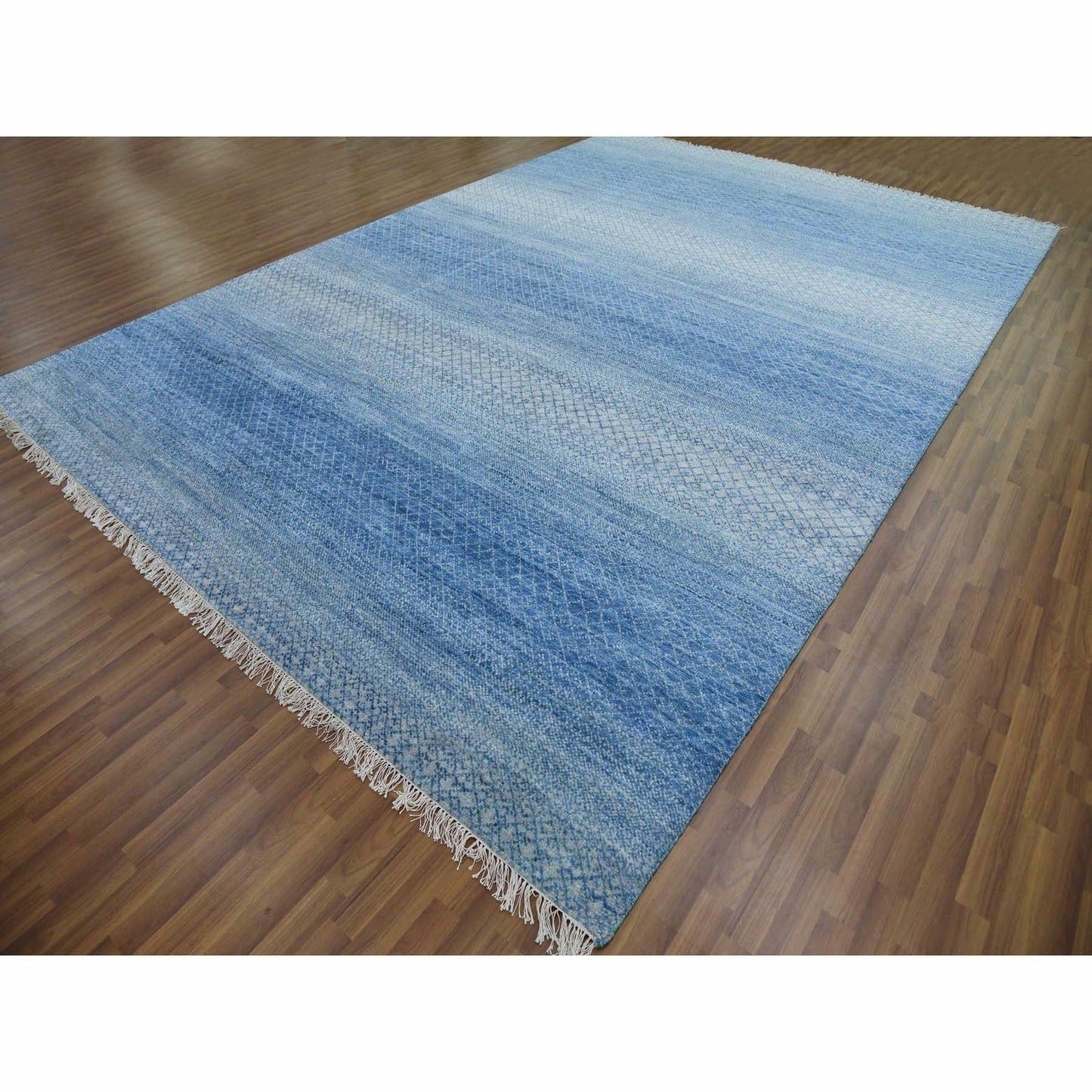 10'X14'4" Blue Pure Wool Hand Knotted Modern Chiaroscuro Collection Rug