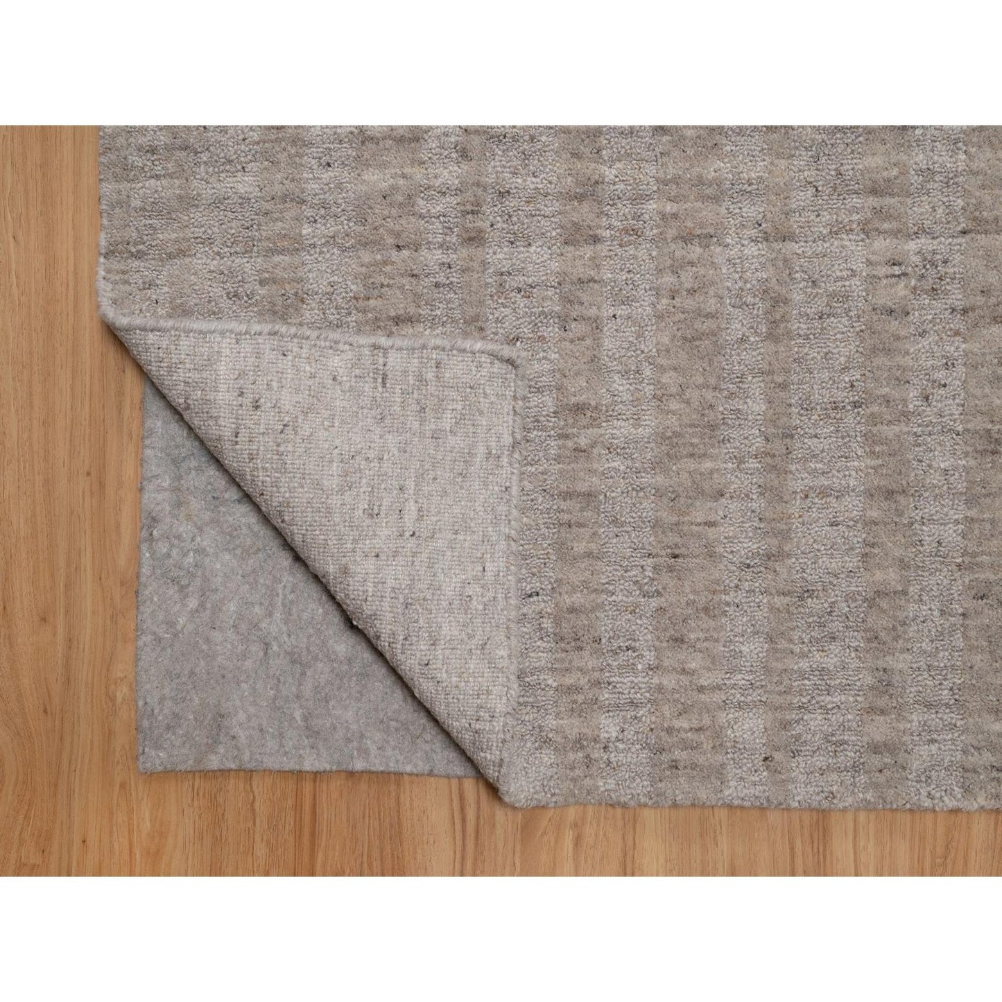8'1"X10' Tan Brown Hand Loomed Vertical Stripes Design Natural Wool Rug