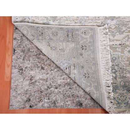 3'X5'2" Gray Hand Knotted Oushak Pure Silk And Textured Wool Rug