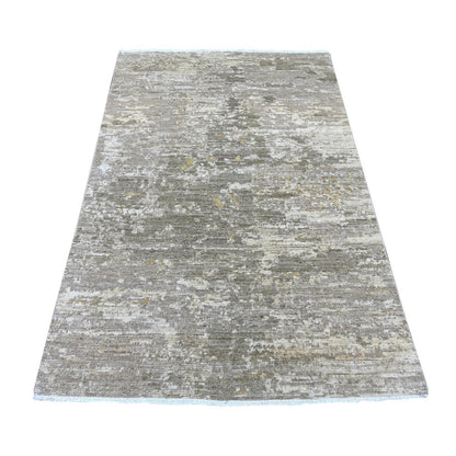 4'x6'2" Brown Modern Abstract Design Hand Knotted Wool Oriental Rug