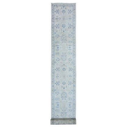 2'6"X19'5" Ivory Hand Knotted Wool White Wash Peshawar Xl Runner Rug