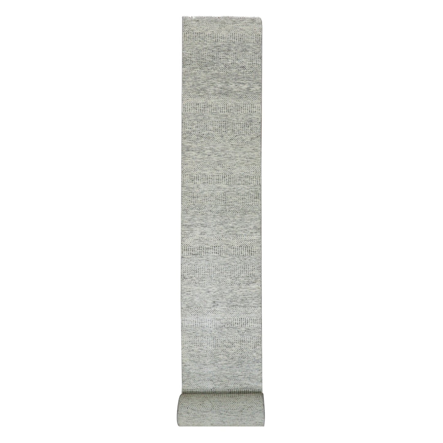 2'5"X26'3" Wales Gray Modern Tone On Tone Grass Design Wool Xl Runner Rug