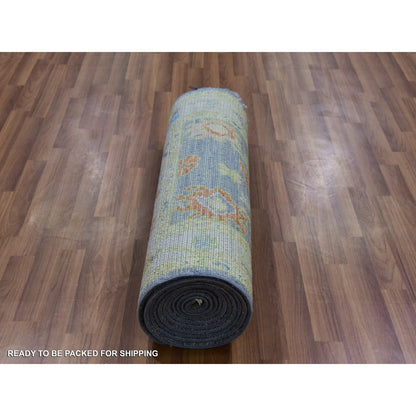 2'10"X15'7" Gray Oushak Weave And Design Hand Knotted Wool Xl Runner Rug