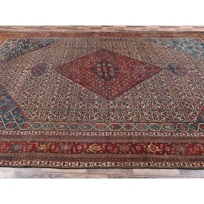 11'6"x18'10" Peach Color Antique Zoroastrian Bejar Wool Hand Knotted XL Rug