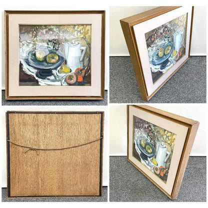 Ludwig Bock 1965 Original Gouache Still Life Painting  Apples & Pears  Signed