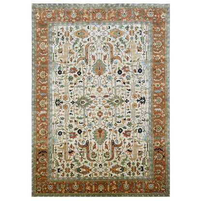 10'X14'3" Chiffon White Heris All Over Design Hand Knotted Soft Wool Rug