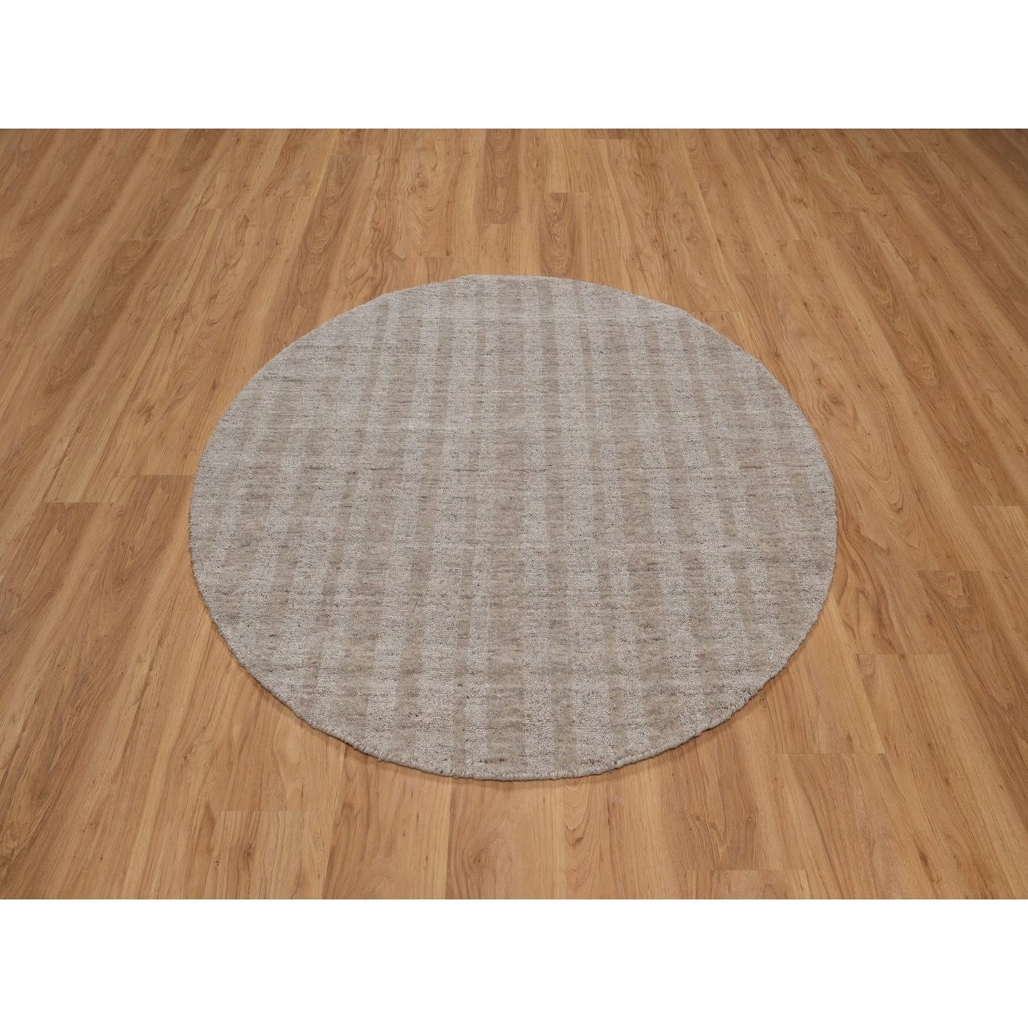 5'X5' Tan Brown Salt And Pepper Design Hand Loomed Natural Wool Round Rug