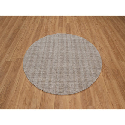 5'X5' Tan Brown Salt And Pepper Design Hand Loomed Natural Wool Round Rug