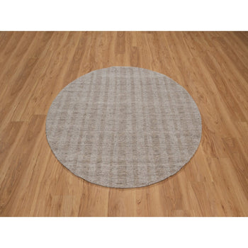 5'X5' Tan Brown Salt And Pepper Design Hand Loomed Natural Wool Round Rug