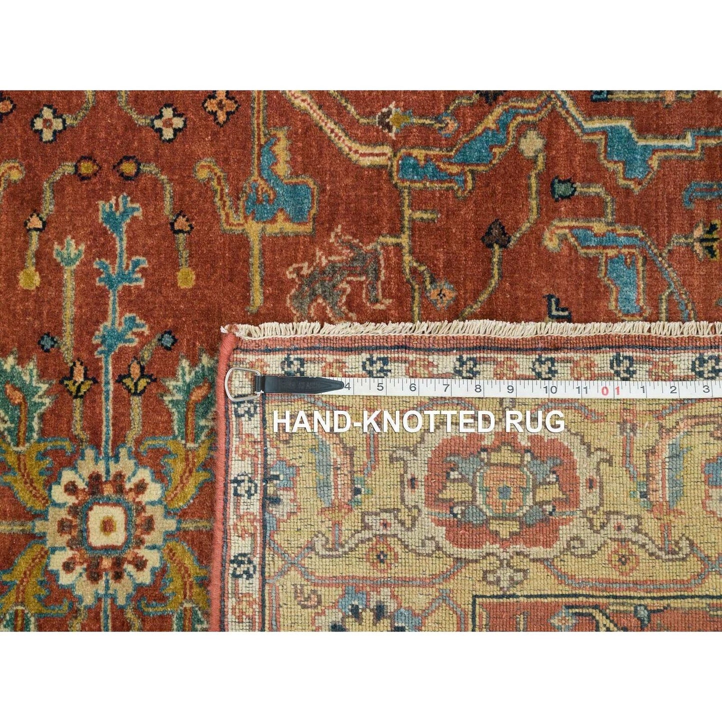 4'X10' Red Heris Re-Creation Hand Knotted Wool Wide Runner Rug