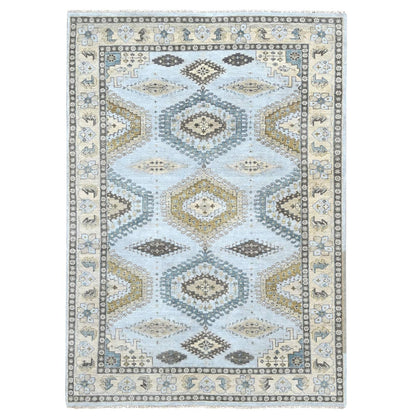 6'2"X9'1" Gray Zoroastrian Village Inspired Pure Wool Hand Knotted Rug