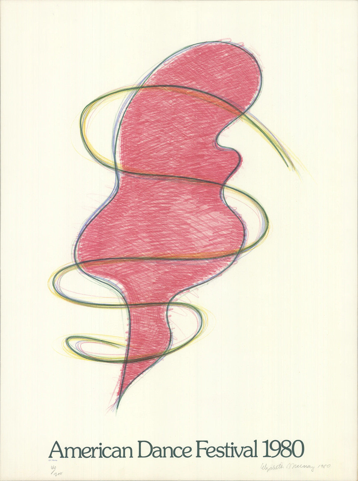 1 ELIZABETH MURRAY American Dance Festival 1980 SIGNED 33.5" x 25.25" Lithograph