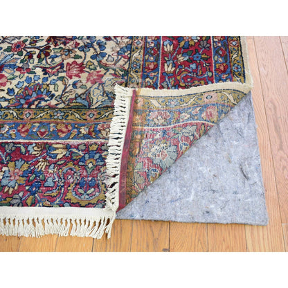 8'9"X11'3" Beige Antique Farsian Karman Distressed Hand Knotted Wool Rug