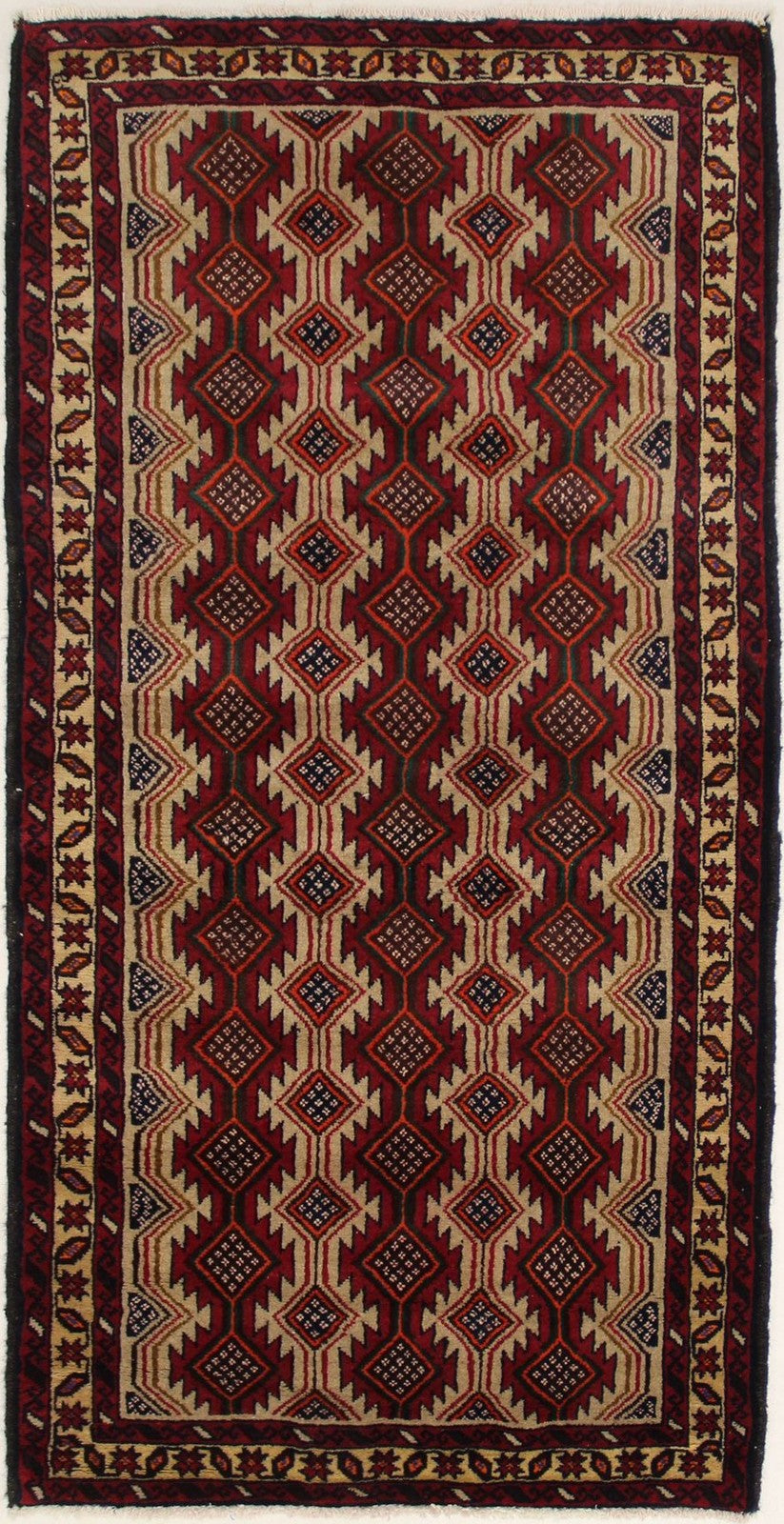 Handmade Vintage Oriental Rug 3'5X7 ft Tribal Geometric Style Foyer Area Carpet