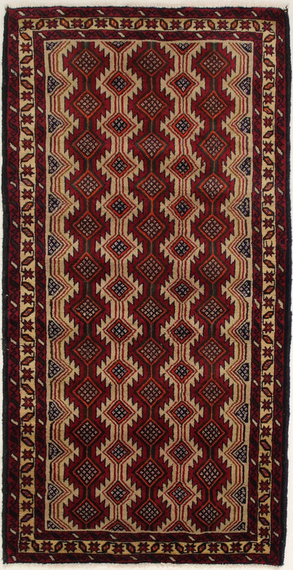 Handmade Vintage Oriental Rug 3'5X7 ft Tribal Geometric Style Foyer Area Carpet