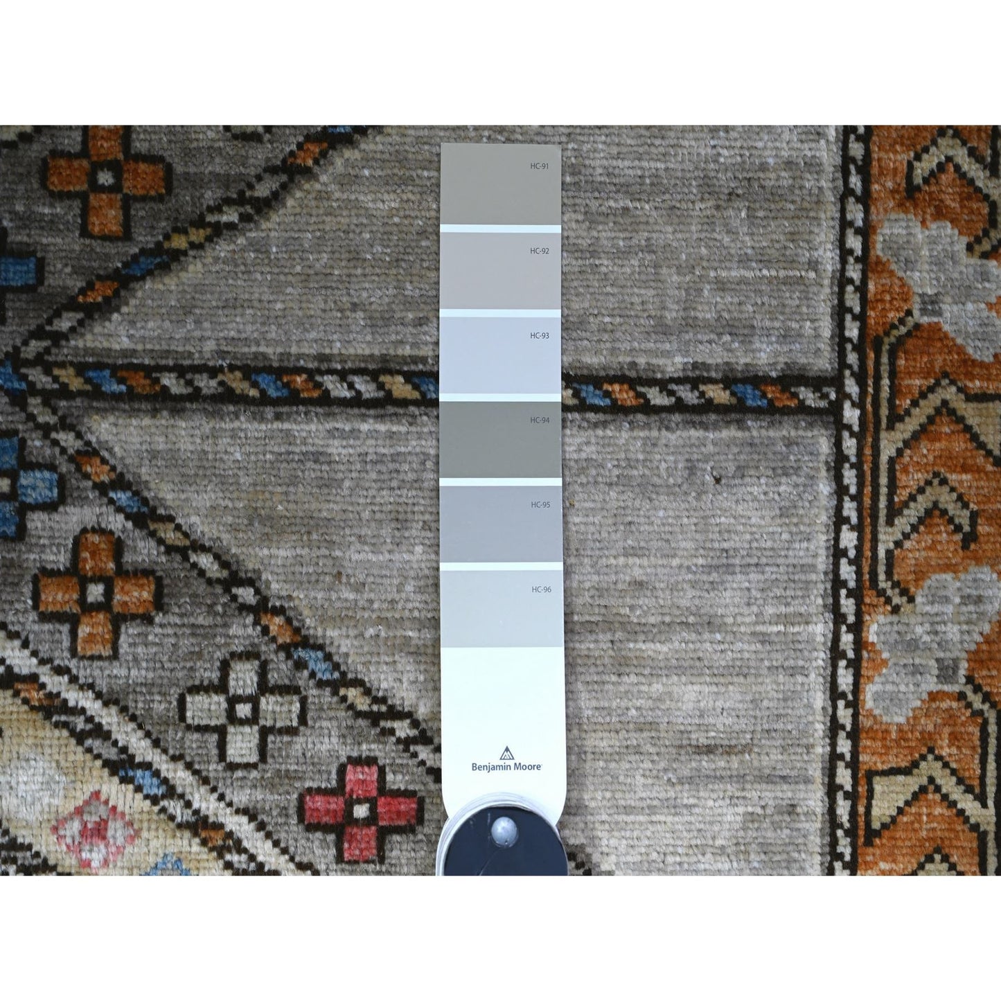 4'2"X9'9" Cloud Gray Hand Knotted Afghan Ersari Wide Runner Oriental Rug