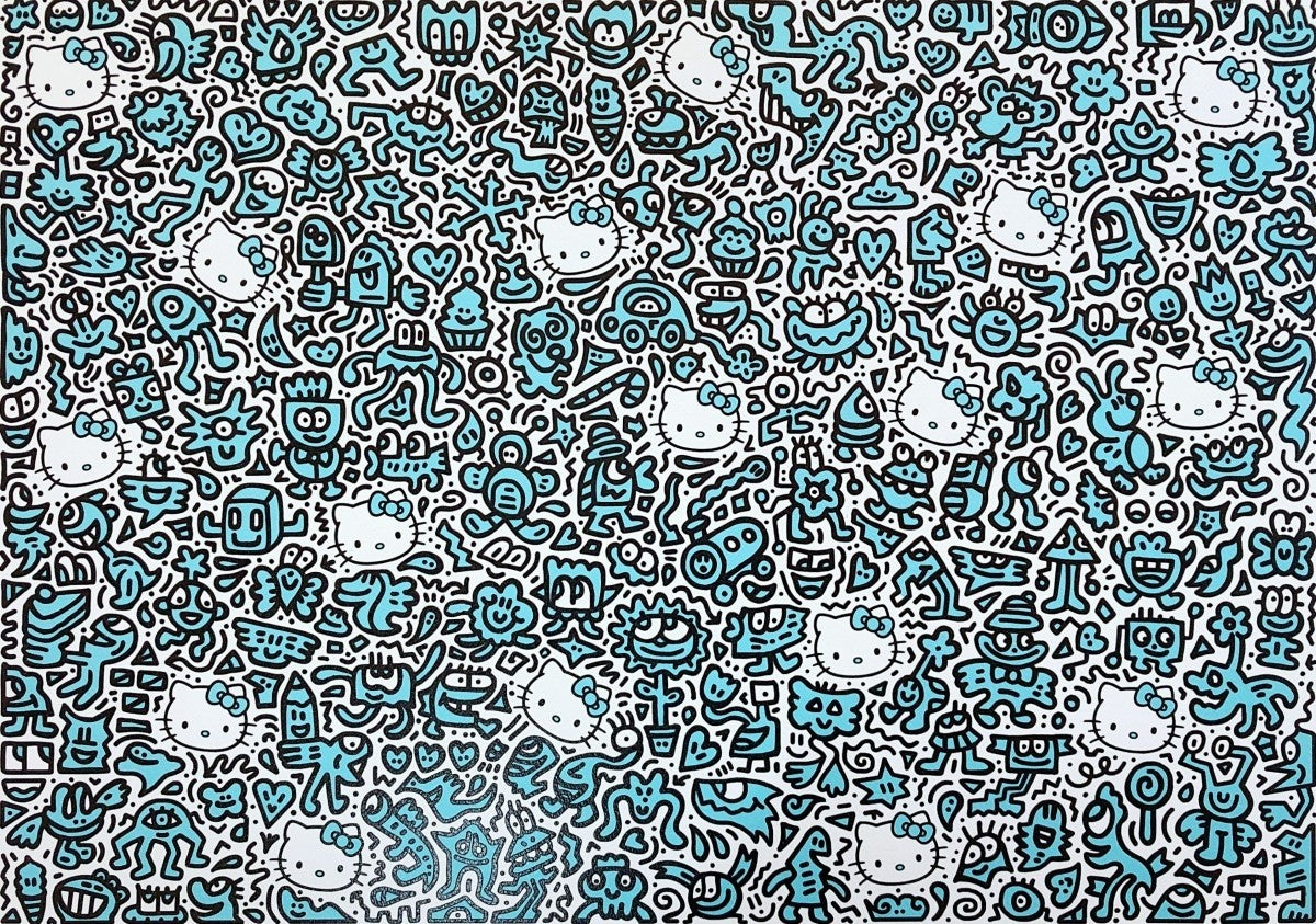 Blue Diamond Giclee Kitty Dust Print Doodle Signed Framed 37/ 50 2019 Mr