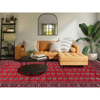 9'2"X12'4" Scarlet Red Princess Bokara Soft Wool Hand Knotted Rug