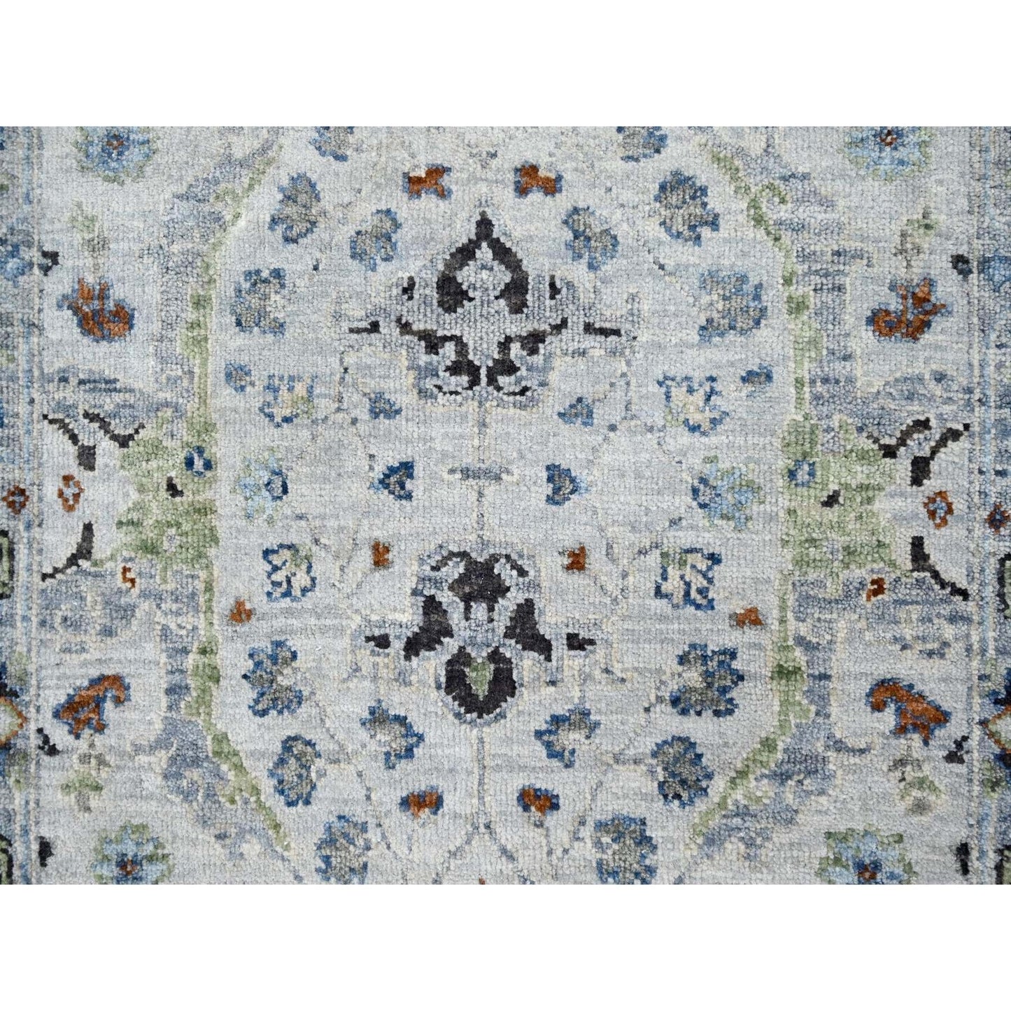 2'6"X23'10" Gray Oushak Floral Motifs Wool Xl Runner Hand Knotted Rug