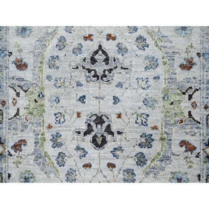 2'6"X23'10" Gray Oushak Floral Motifs Wool Xl Runner Hand Knotted Rug