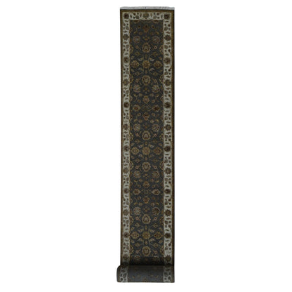 2'6"X20' Gray Rajasthan Design Wool And Silk Hand Knotted Xl Runner Rug