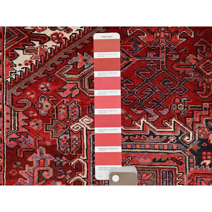 8'1"X11' Garnet Red Antique Village Motifs Heris Wool Hand Knotted Rug