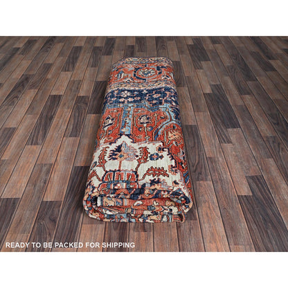 9'2"X12'8" Midnight Blue Seeripe Heris Hand Knotted High Mountain Wool Rug