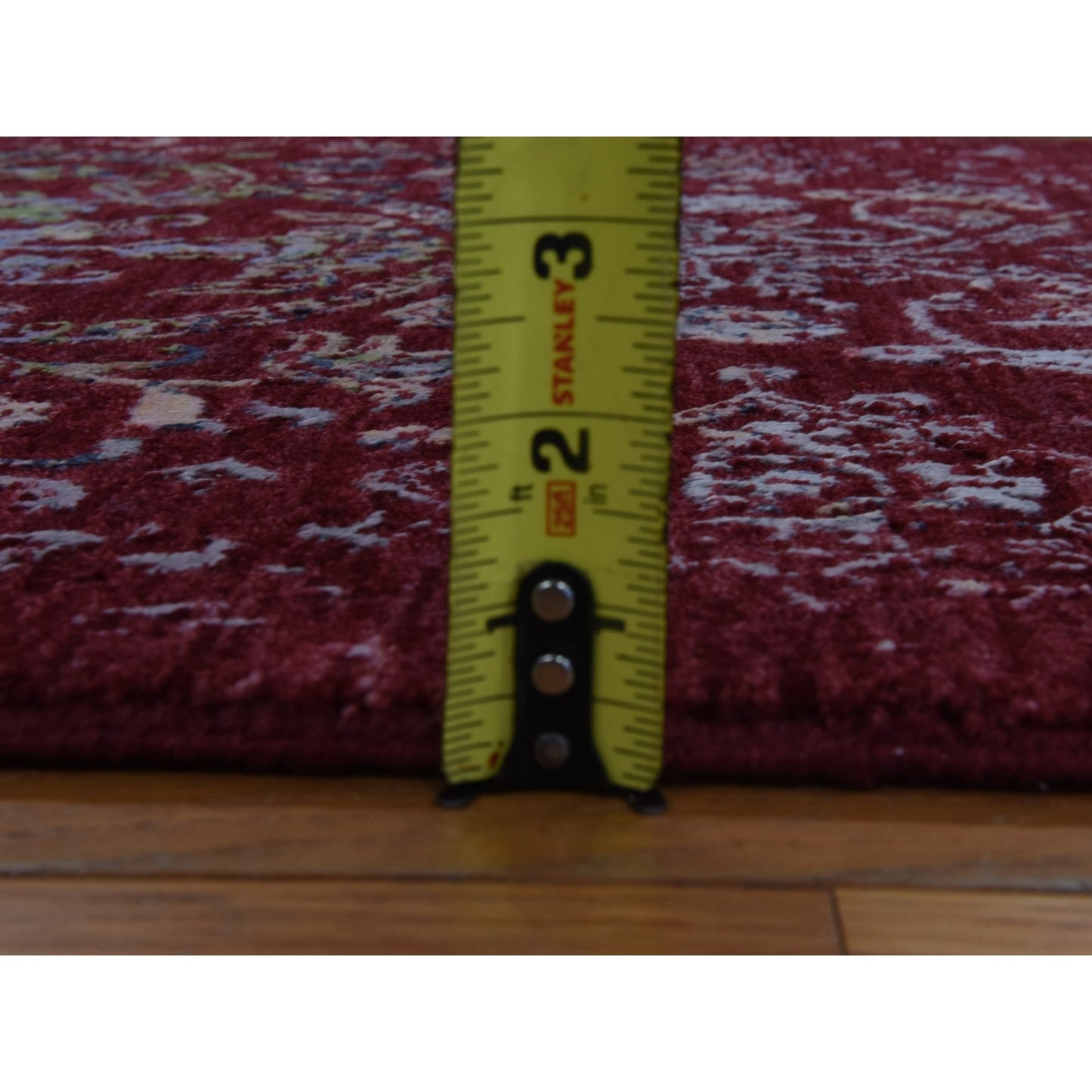 3'X5'1" Currant Red Floral Design Wool And Silk Hand Knotted Oriental Rug