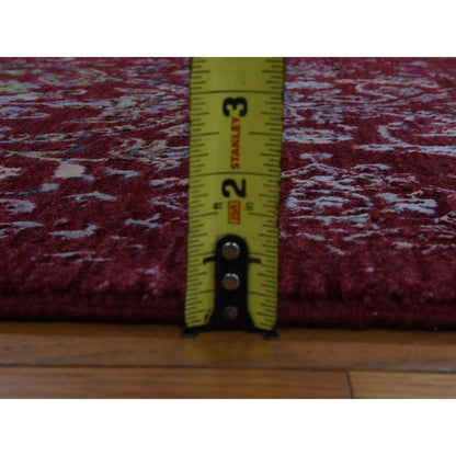 3'X5'1" Currant Red Floral Design Wool And Silk Hand Knotted Oriental Rug