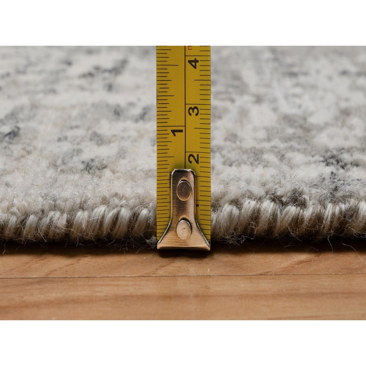 2'7"X8' Gray Modern Runner Rug Erased Design Hand Knotted Natural Wool