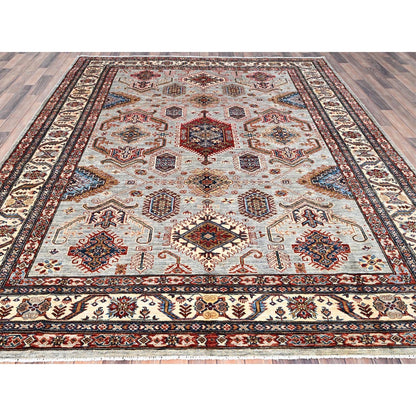 8'X9'10" Ivory 100% Wool Afghan Super Kazak Hand Knotted Oriental Rug