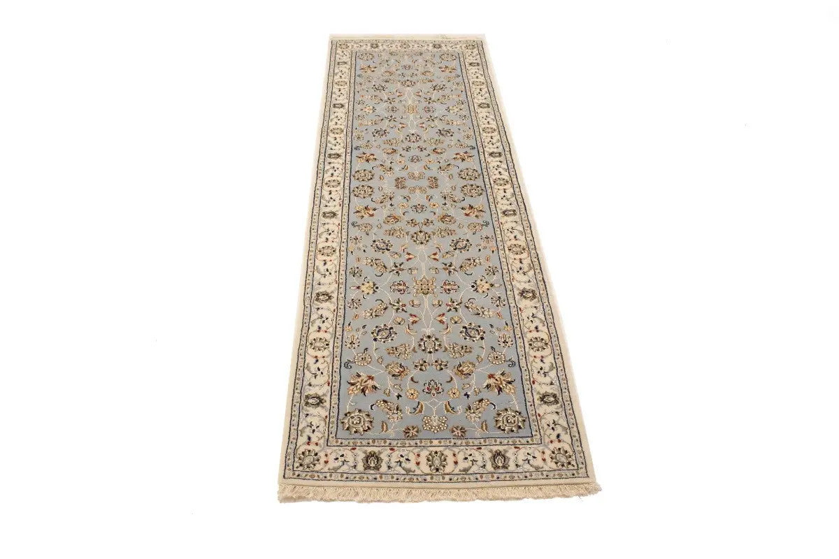 Light Blue-Gray Floral Indo-Nain Runner Rug Oriental Decor Carpet 2'7X8 ft