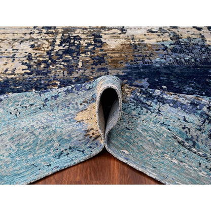 9'10"X9'10" Blue Mosaic Design Wool And Silk Hand Knotted Square Rug