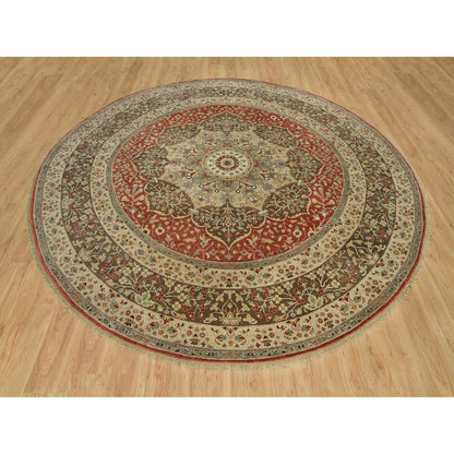 10'X10' Rufous Red Hand Knotted Tebraz Antique Wool Round Oriental Rug