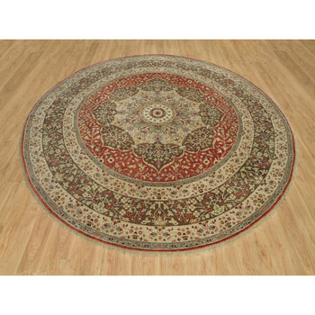10'X10' Rufous Red Hand Knotted Tebraz Antique Wool Round Oriental Rug